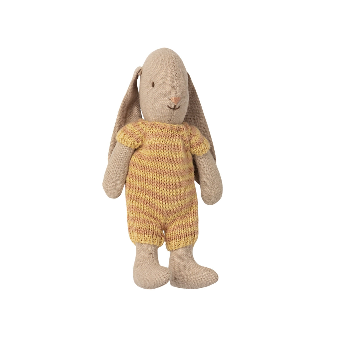 Maileg - Ochre Stripe Bunny In A Carry Cot, Micro