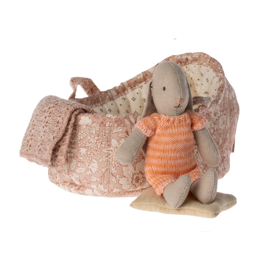 Maileg - Orange Stripe Bunny In A Carry Cot, Micro