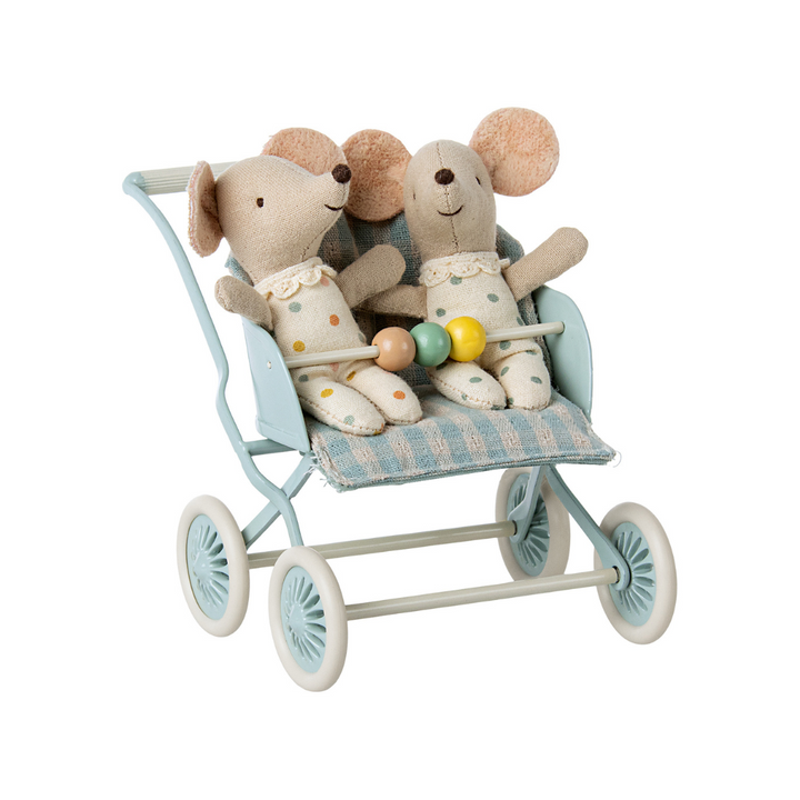 Maileg - Stroller - Mint, Baby Mouse