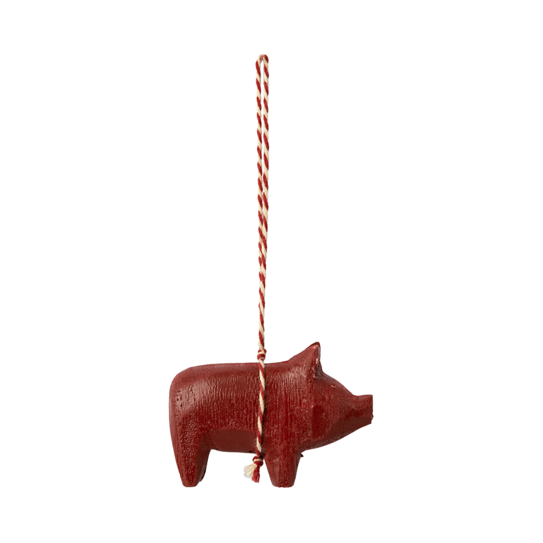 Maileg - Wooden Ornament, Pig - Red