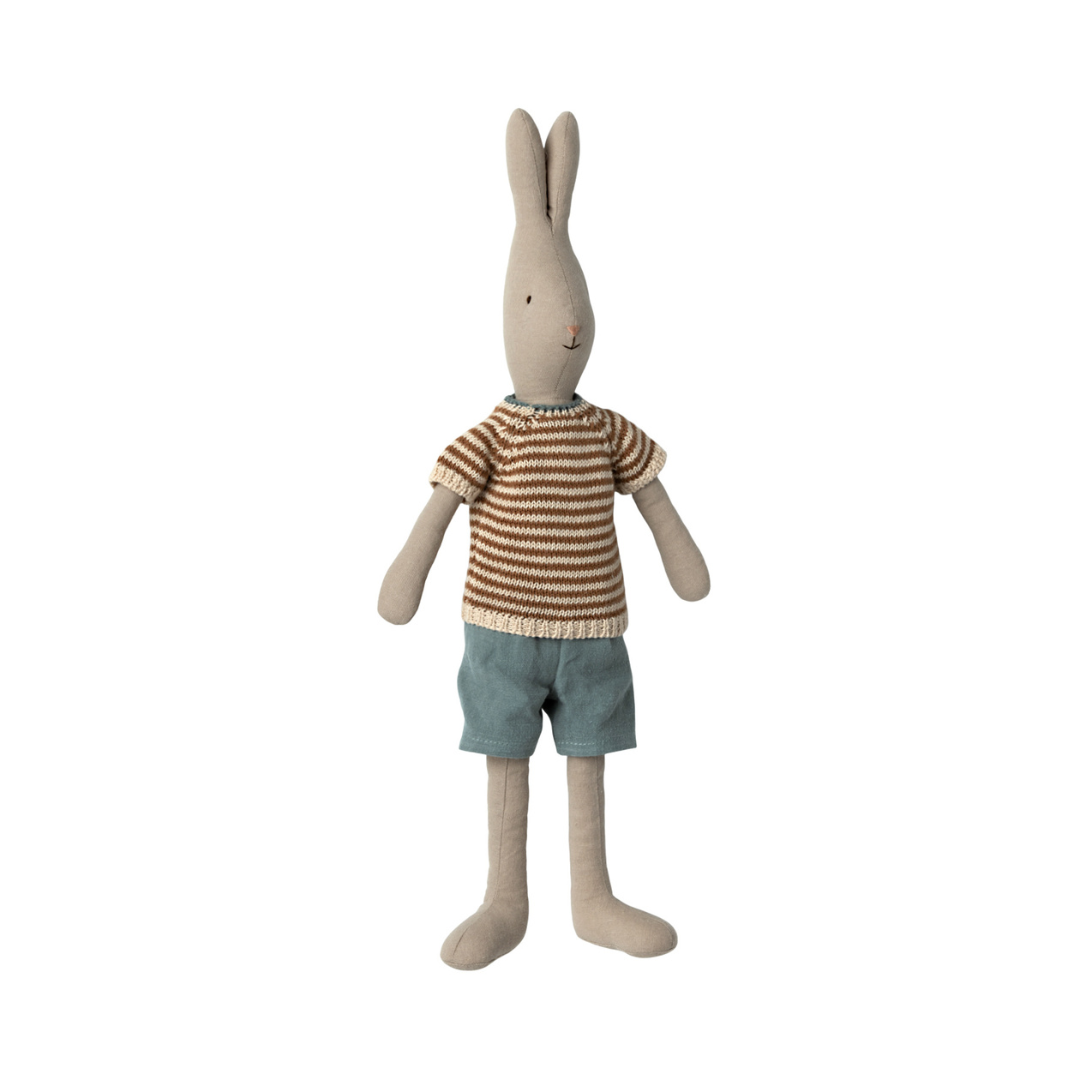 Maileg - Classic Rabbit In Knitted Shirt + Shorts, Size 3