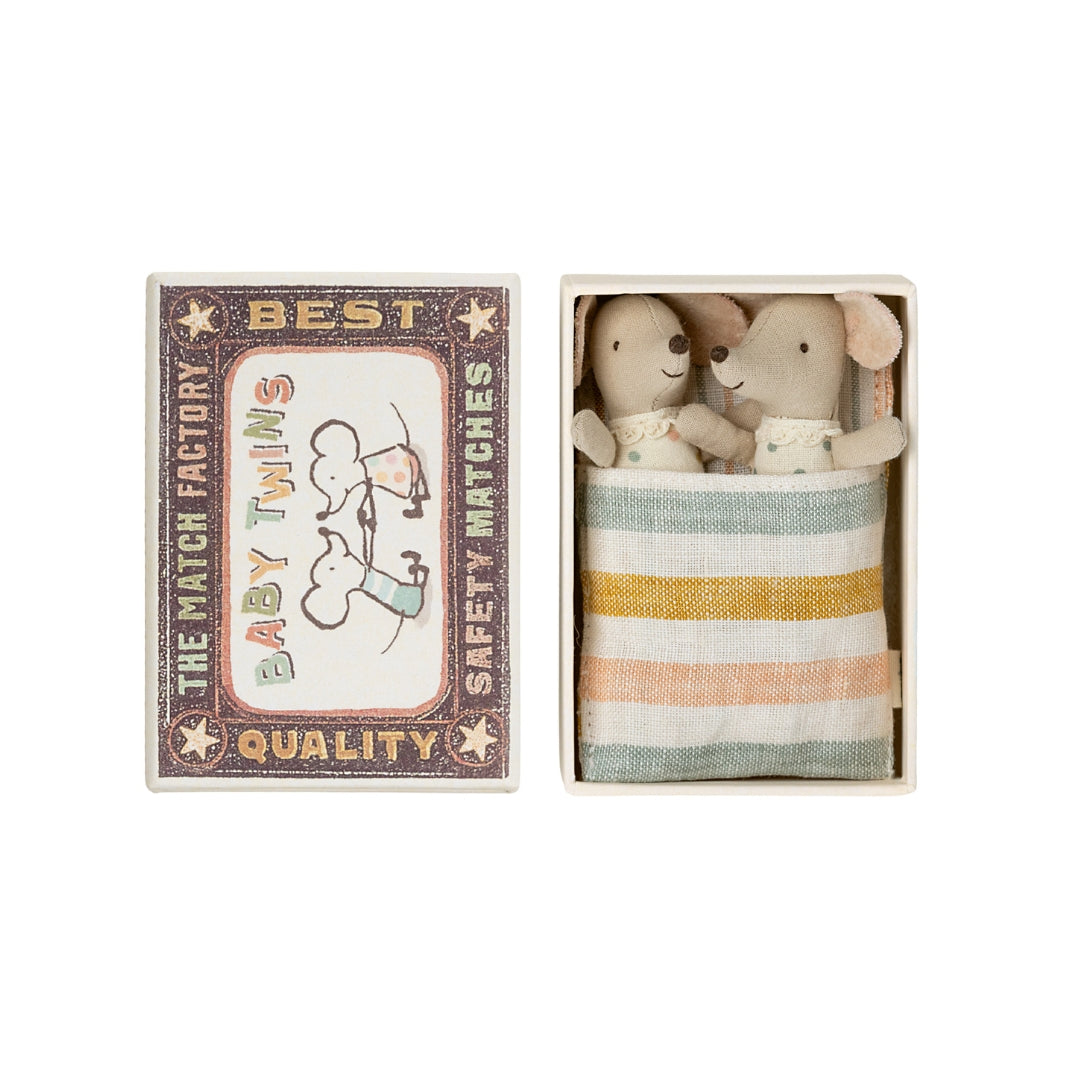 Maileg - Twins, Baby Mice In A Matchbox