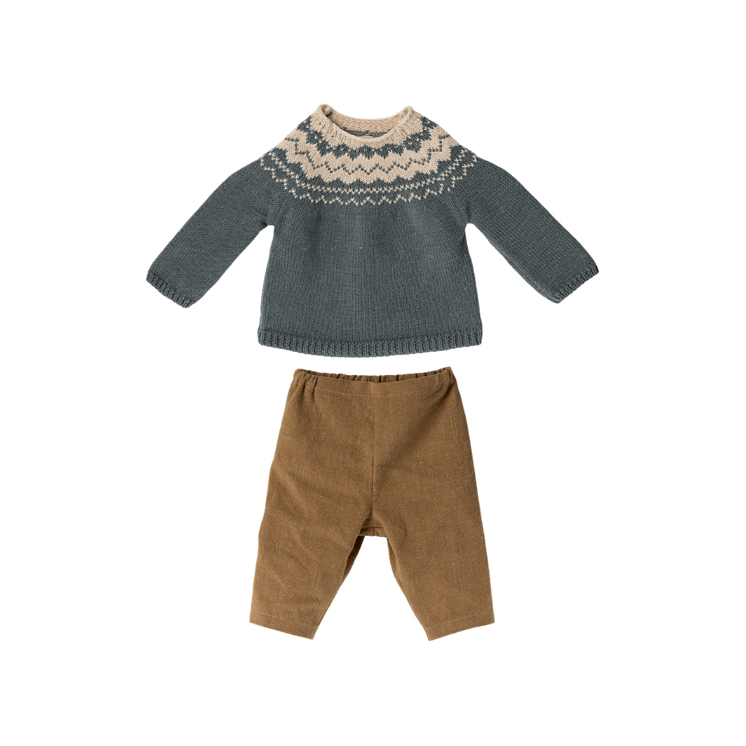 Maileg - Pants + Knitted Sweater for Rabbits + Bunnies, Size 5