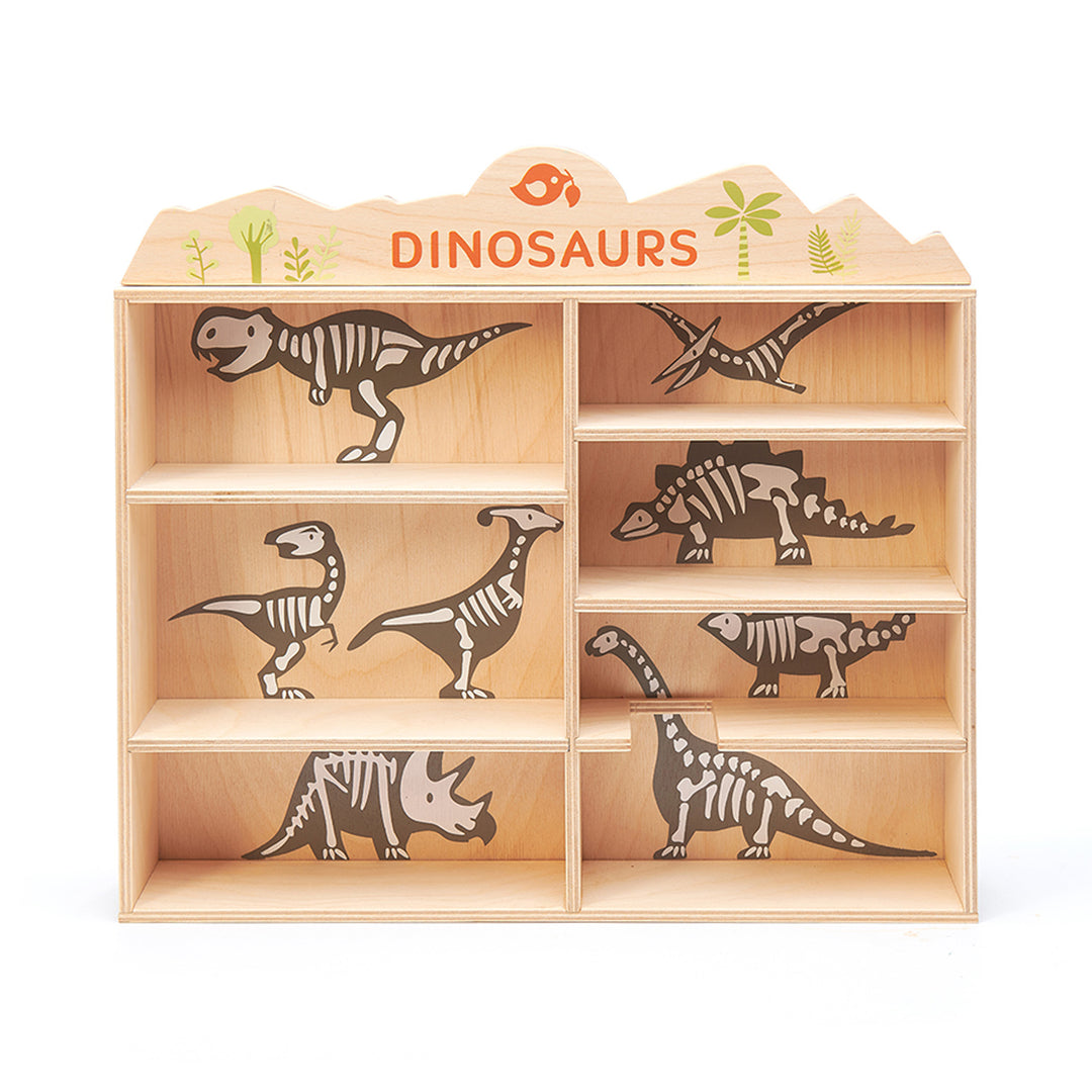 8 Wooden Dinosaurs + Shelf